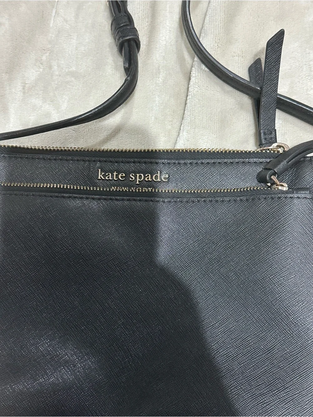 kate spade Black Saffiano Leather Crossbody with Gold Hardware